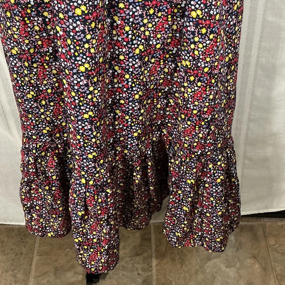 J.Crew Navy Floral Maxi Dress Size 8 Sleeveless Ruffle Hem Summer Vacation